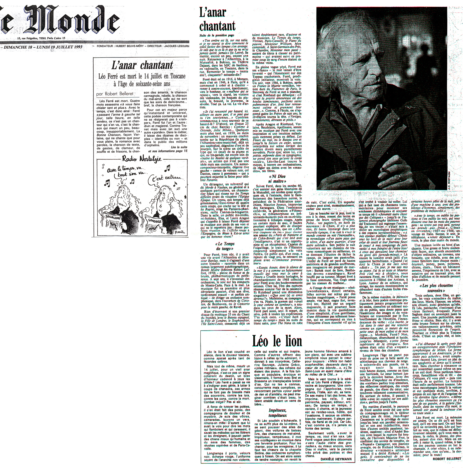 Léo Ferré - Le Monde du 18 et 19/07/1993
